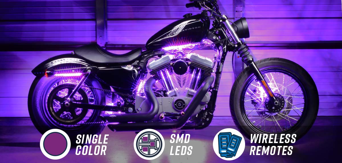 Purple 6-LED Motorcycle UnderGlow Light Chrome 6Pod Lighting Kit Universal