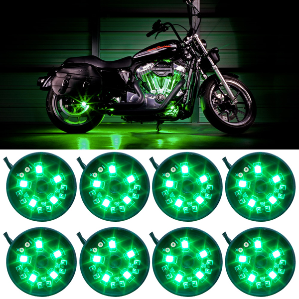 LEDGlow 8pc Green LED Pod Motorcycle Lighting Kit